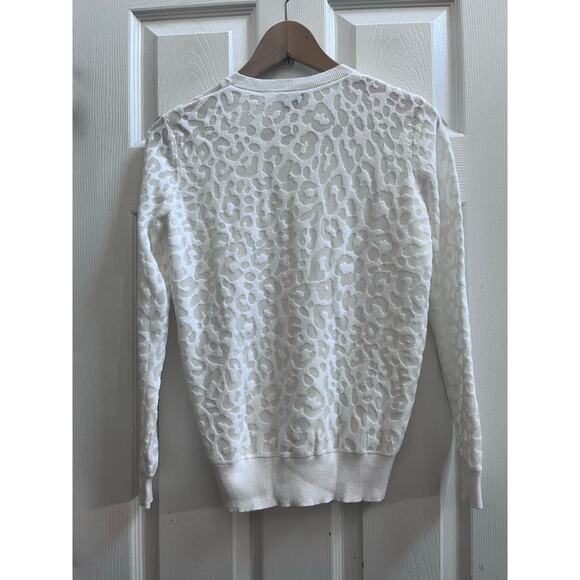 Theory White Cotton Blend Semi Sheer Textured Crew Neck Sweater Petite Size - Picture 3 of 10